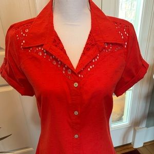 Ladies red button down blouse